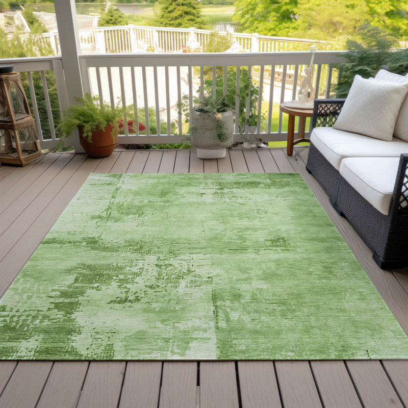 Green Abstract Synthetic Flat Woven Washable Rug 2'6" x 3'10"