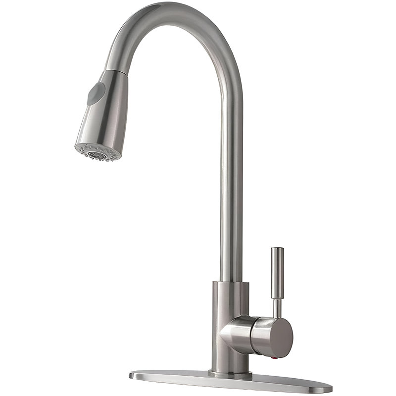 Pull Down Single Handle Kitchen Faucet with Accessories, Brushed Nickel