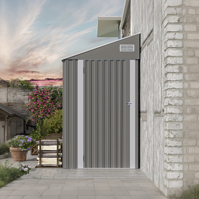 4*8Ft Outdoor Storage Shed, Single-Hinged Door, Solid Design, Suitable For Gardens/Garages/Terraces, Gray