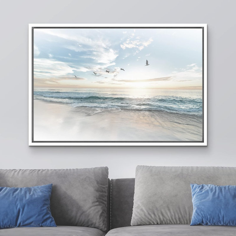 Coastal Beach Sunrise on The Beachy Scene Seagull Coastal Modern Large Canvas Print Wall Art Bedroom Decoration