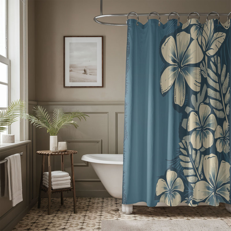 Rideau de douche standard 1 pièce Block Print Tropics, H 74 po x l 71 po