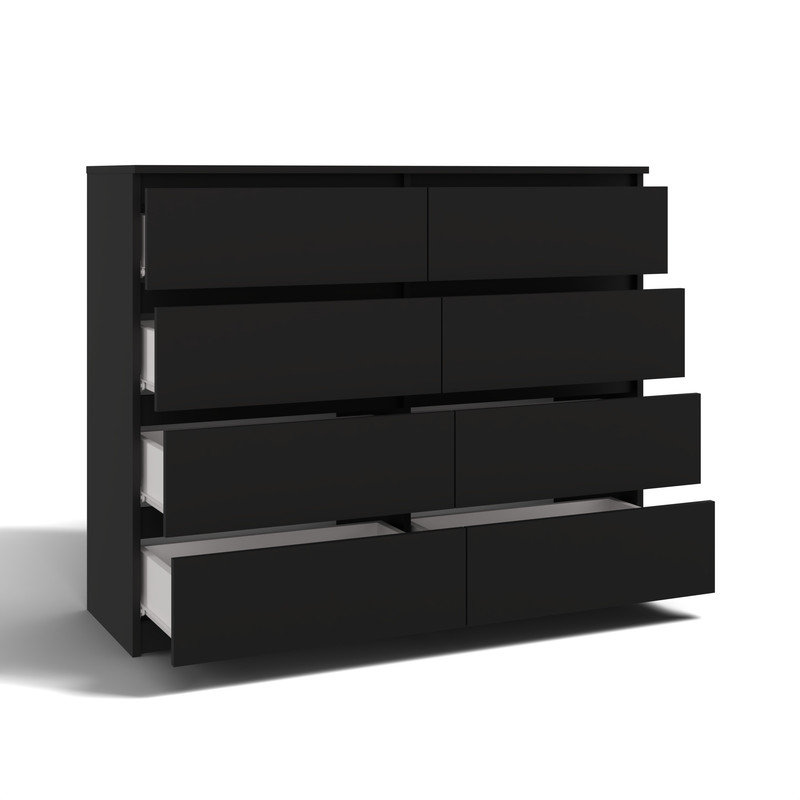 120cm W 8 - Drawer Chest of Drawers, BLACK