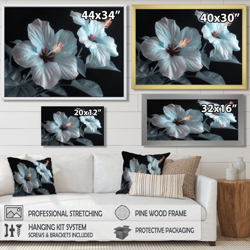 Hibiscus blanc et rose transparent - art mural hibiscus, White Picture Framed, H 12 po x l 20 po