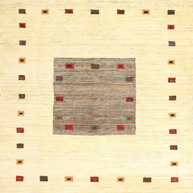 Tapis contemporain beige / gris, Carré 6 pi