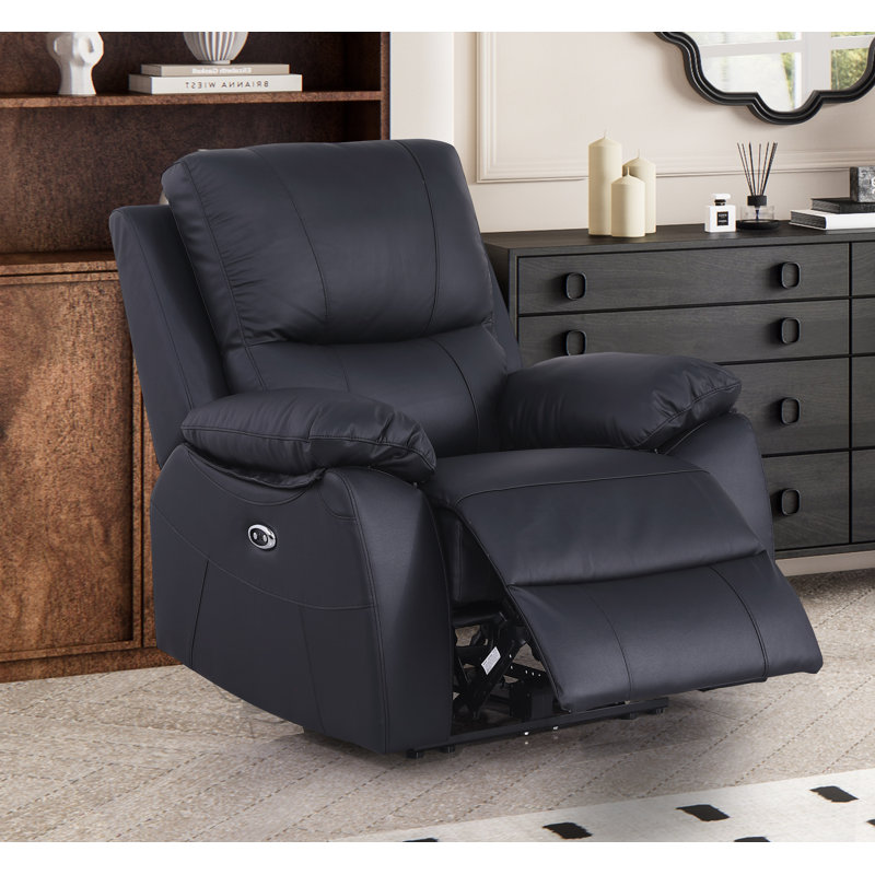 Ileana Leather Power Reclining Home Theater Seat, Black Genuine Leather