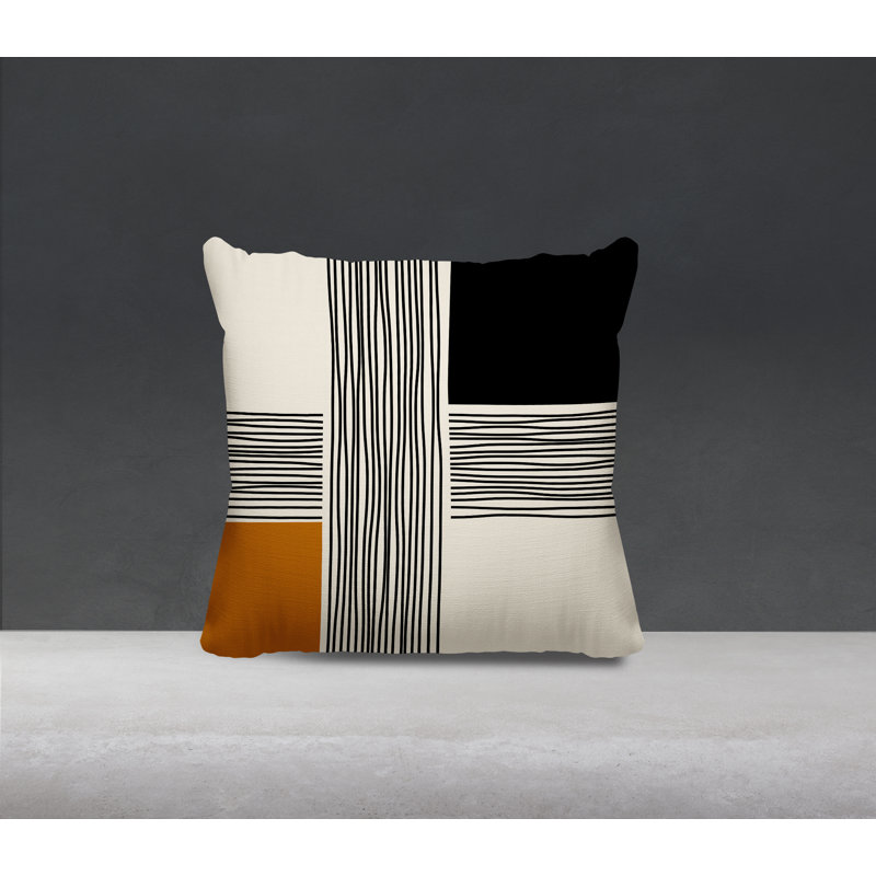 Cassie Abstract Outdoor Reversible Throw Pillow, 15"H x 15"W, Orange/Cream/Black