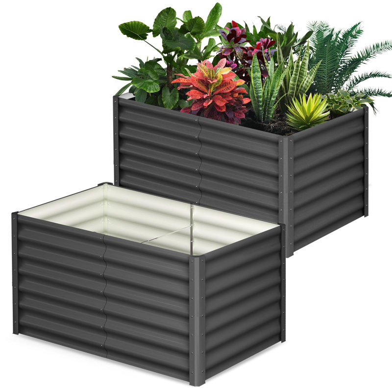 Galvanized Steel Raised Garden Bed Kit – Heavy-Duty 6x3x2FT Rectangular Outdoor Planter Box for Vegetables, Flowers, Herbs (Gray, 2-Pack)