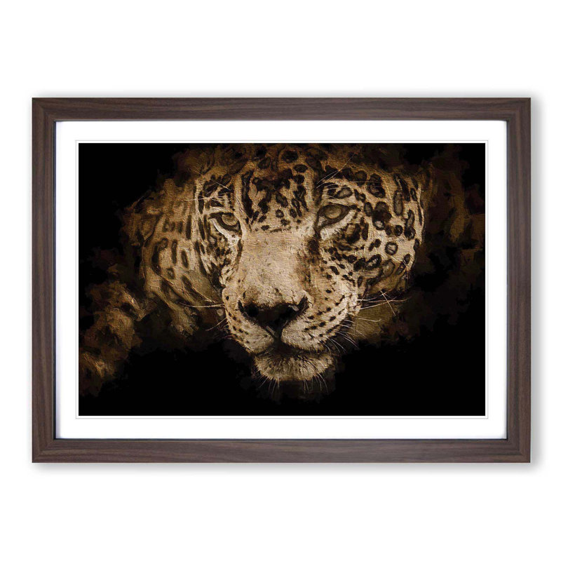 Jaguar Stalking Prey - Wall Art, Walnut Single Picture Frame Wood, 27cm H x 36cm W x 2cm D