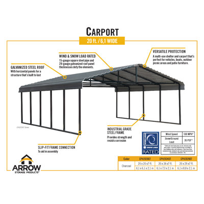 Galvanized Steel Carport, 20X29X7