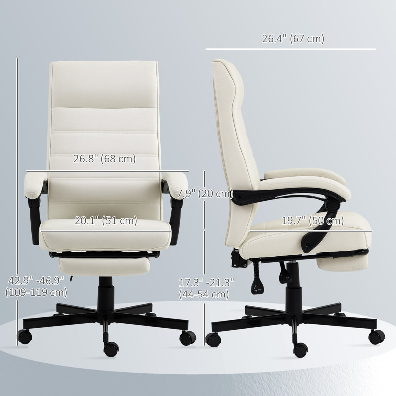 Chaise de bureau haut dossier en lin, Crème, crème