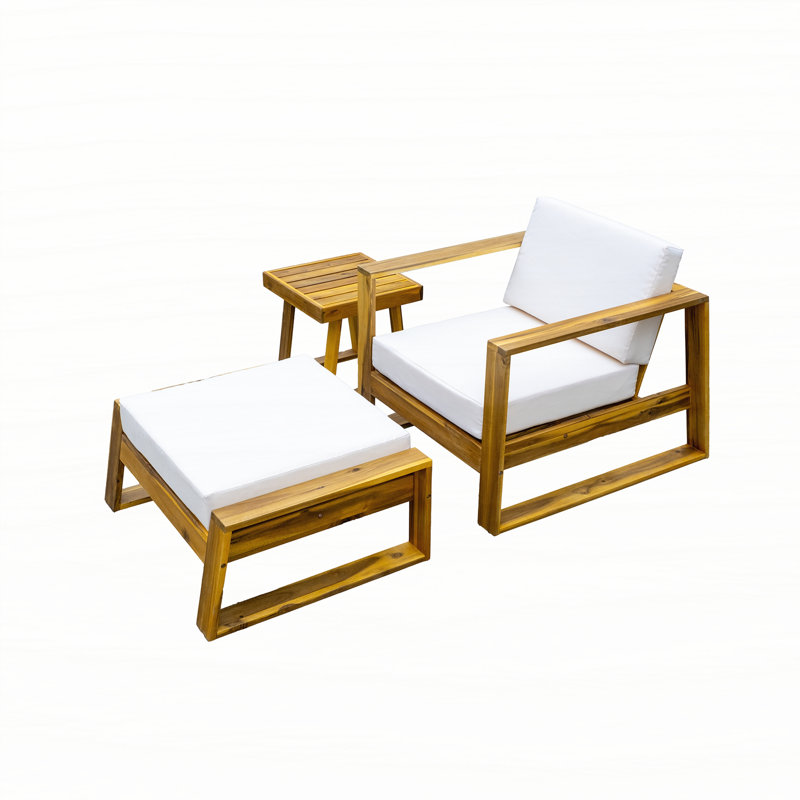 Acacia Wood Outdoor Lounge Set - Chair & Ottoman, Perfect for Patios, Balconies, and Gardens, Beige