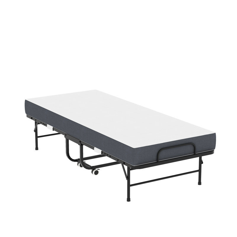 75 Inch Bed With 5" Memory Foam Mattress, Compact Design, 450Lbs Capacity Metal Frame 75-Inch Folding Heavy-Duty On Wheels, Suitable For Bedroom