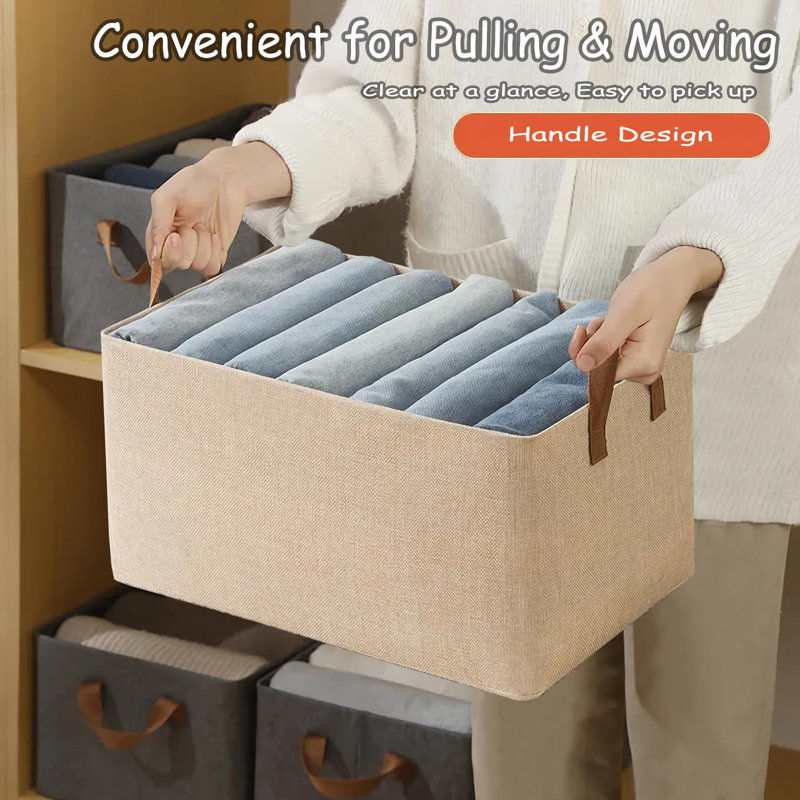 4 Pcs Closet Clothes Organizer With Handle, Closet Shelf Fabric Storage Box Steel Frame, Stackable Shelf Storage Baskets Foldable Wardrobe Organizer Baskets