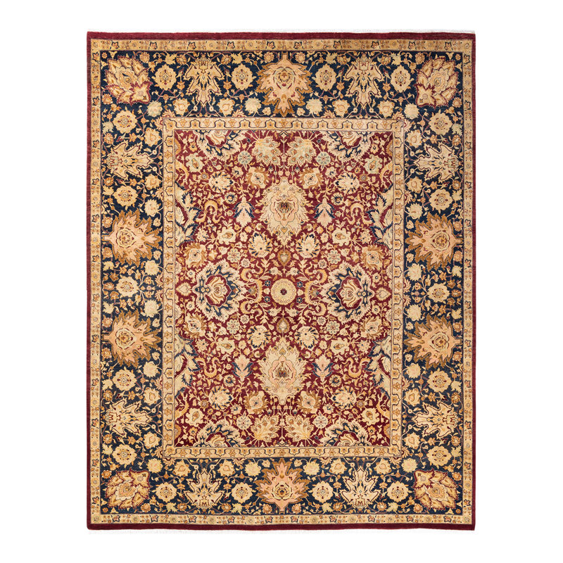Tapis unique noué à la main Keenan - bourgogne, 8 pi 1 po x 10 pi 2 po
