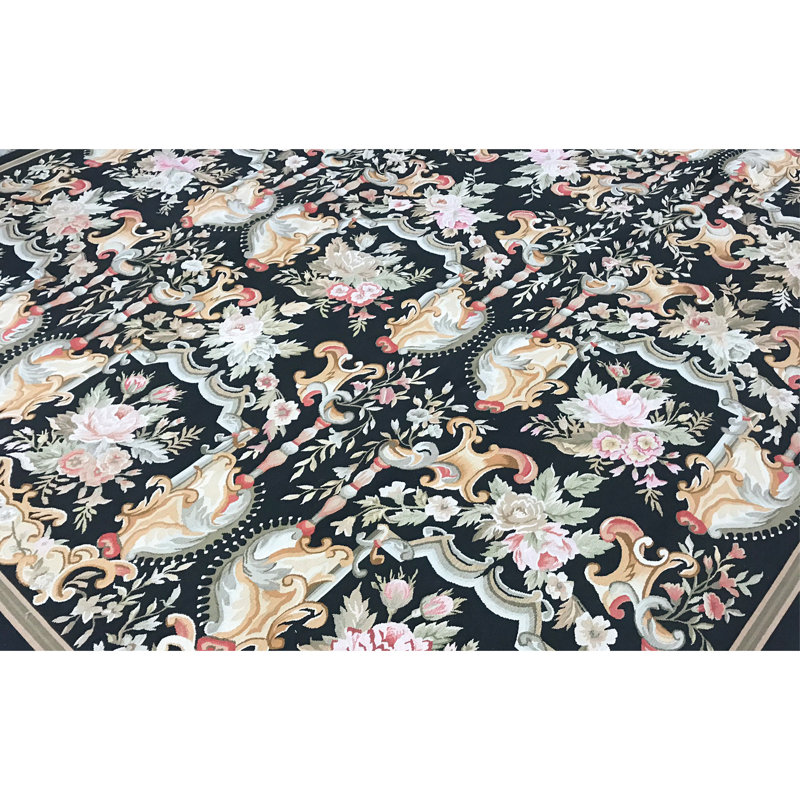 Tapis noir et noir de haute qualité noué à la main