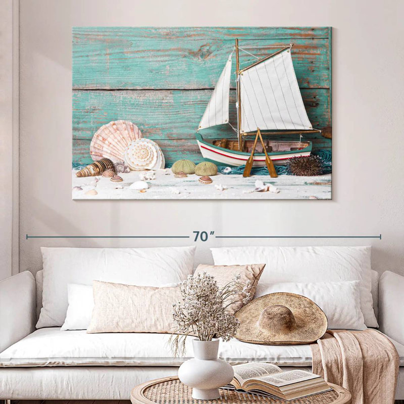 Sailboat and seashells Aletra, H 34 po x l 51 po