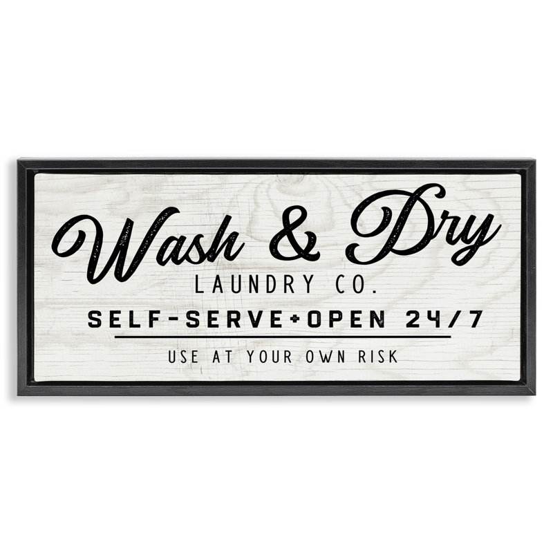 «Self Service Laundry», art mural encadré par Valerie Weiners, Cadre flottant noir de jais, H 11 po x l 25 po