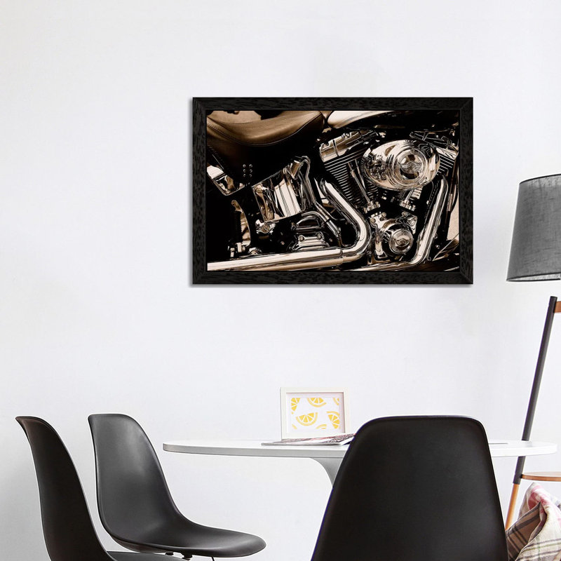 Harley Motorcycle - Print on Canvas, Black Framed, 66.04 cm H x 45.72 cm W
