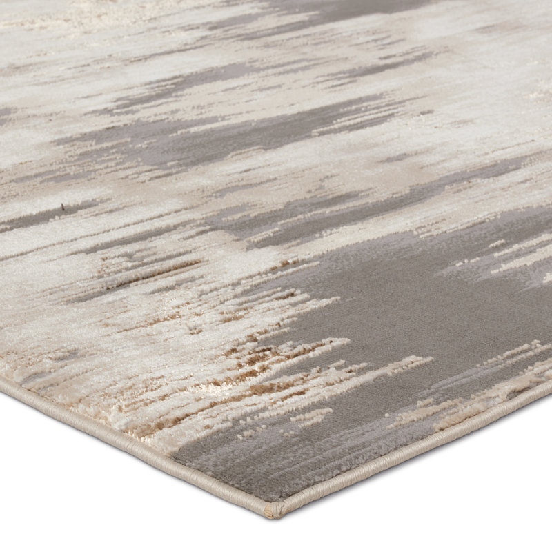 Tapis abstrait en polypropylène / polyester tissé à la machine abstrait taupe / gris, Tapis de couloir 2 pi 2 po x 8 pi