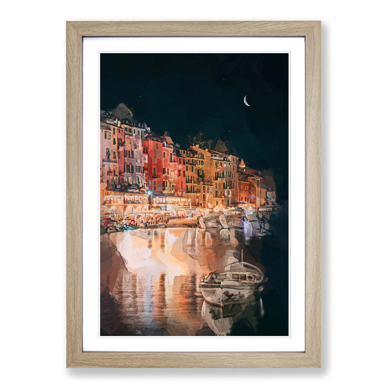 Boat in an Italian Port in Abstract - Picture Frame Painting Print, Oak Framed, 36cm H x 27cm W x 2cm D