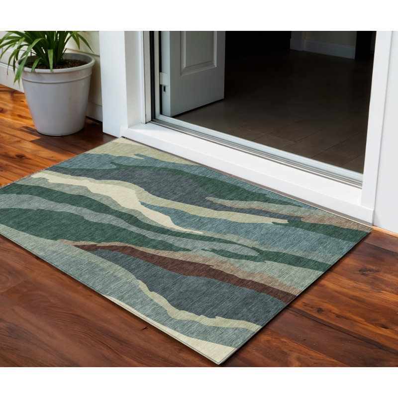 Tapis intérieur lavable abstrait 3 pi x 5 pi Sage