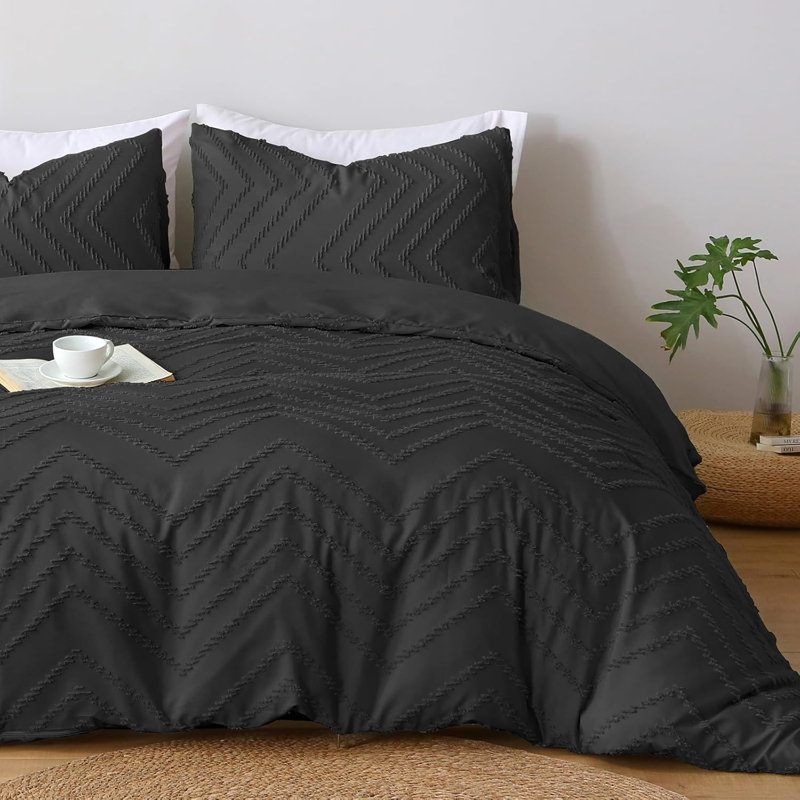 Microfiber Chequered Duvet Cover Set, Single, Black