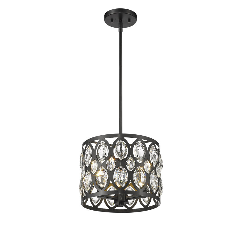 Lustre cylindrique unique / remarquable à 3 lumières avec accents de cristal Delphina, H 8,75 po x l 11,25 po x P 11,25 po