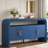 4-door Elegant Console Table With Natural Embossed Texture, Curved Edge And Metal Handles-1867305831