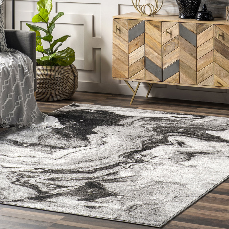 Leeton Modern Abstract Power Loom Performance Gray Rug, Rectangle 8'10" x 12'