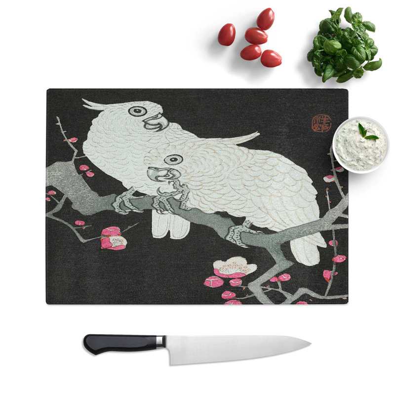 Tempered Glass Plum Blossom Tree with Two Cockatoos by Ohara Koson Chopping Board, 28.5 cm W x 20 cm L
