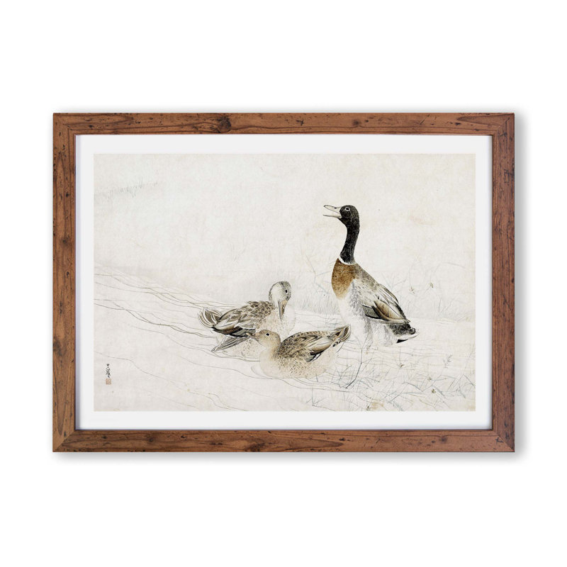 Ducks At The Water by Matsumura Goshun - Single Picture Frame Painting, Walnut, 45cm H x 63cm W x 2cm D