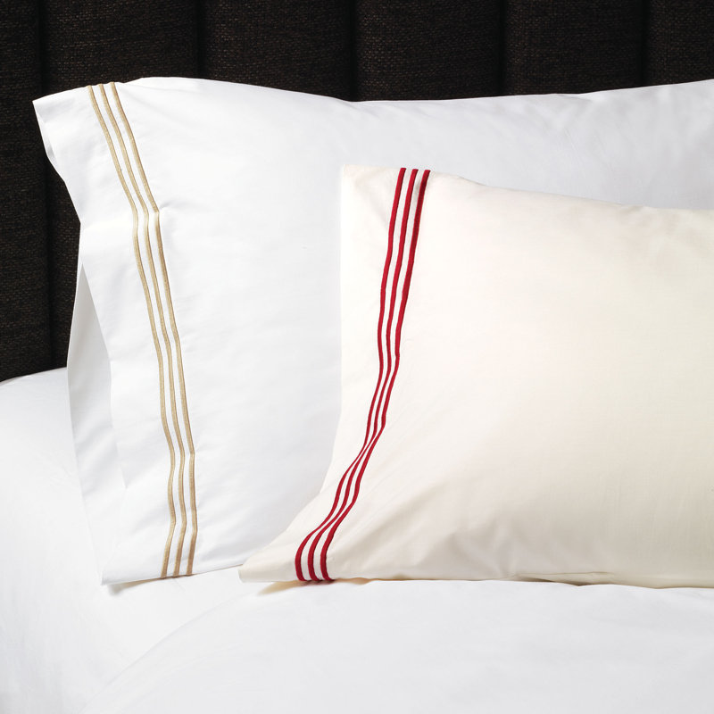 Tessa Pillowcase, Ivory/Scarlet, Standard Pillowcase