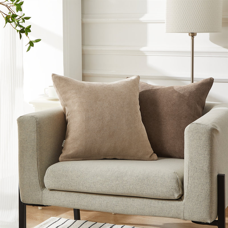 Housse de coussin carré en chenille, 18" x 18", Café
