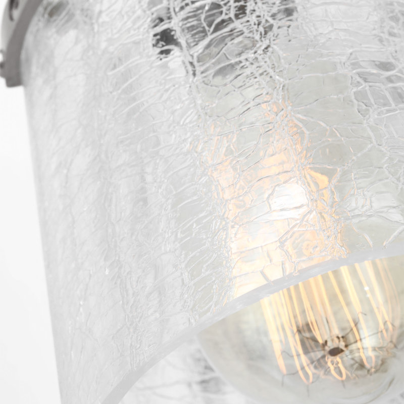 Applique murale de salle de bain 2 lumières Crofton au fini nickel brossé avec abat-jour en verre transparent craquelé
