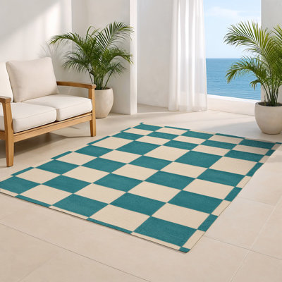 Tapis d'intérieur et d'extérieur à carreaux beige