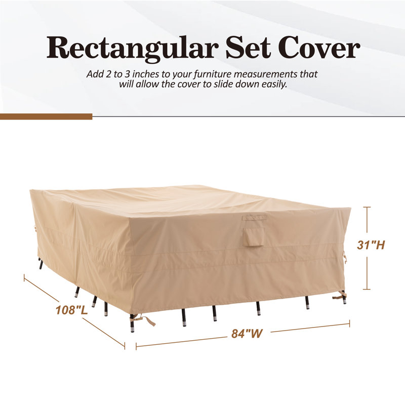 Premium Waterproof Outdoor Patio Rectangular Table Cover, Solution Dyed Rip-Stop Fabric, 3-Year Warranty, Beige