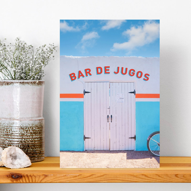 Bar De Jugos, une affiche murale abstraite contemporaine sur le thème du paysage de palmiers, 18" H x 12" W