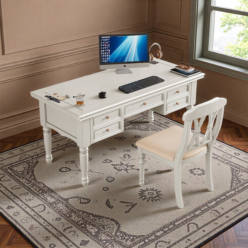 American style minimalist desk and chair set, White