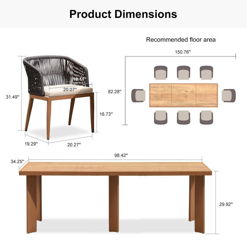 8 - Person Patio Dining Set with Rectangular Table , Cushions Included