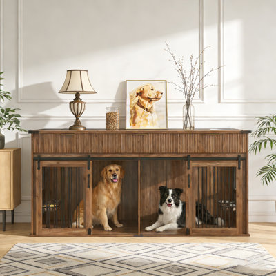 Furniture Style Double Dog Crate with Power Outlet
