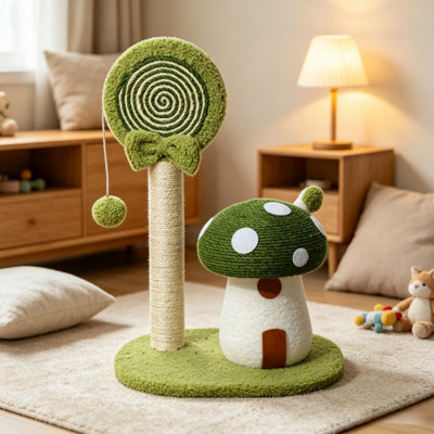 Grattoir à champignon avec tour en corde de sisal et jouet suspendu interactif