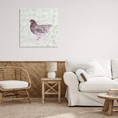 Portrait de poule sur toile de brins de feuilles, conception par Cady