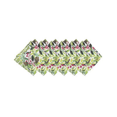 Tyson Pines Botanical Reversible Green Watercolor 20" X 20" Machine Washable Dinner Cloth Napkin Set Of 6