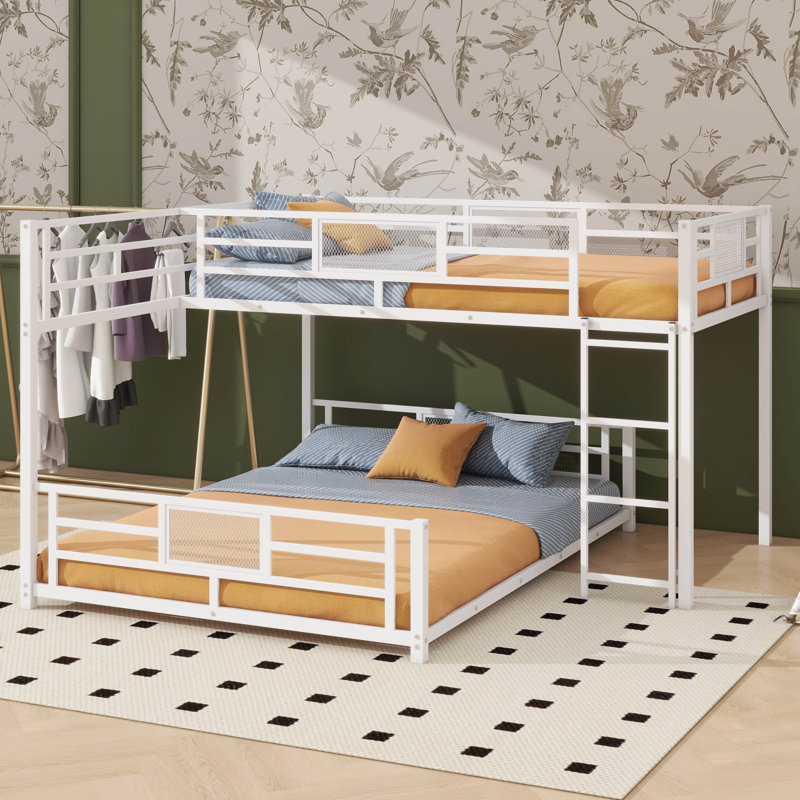 Twin over Full  Space-Efficient L-Shaped Metal Bunk Bed, White