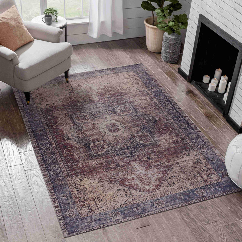 Burgundy Washable Area Rug, Rectangle 3' x 5'