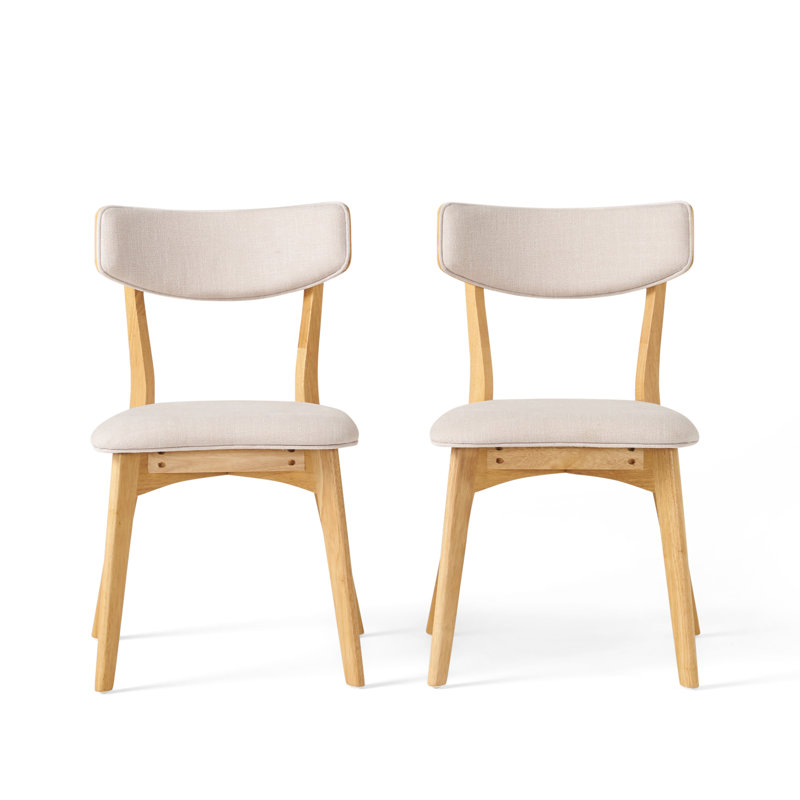 Putnam Upholstered Dining Chairs with Curved Back & Rubberwood Legs , Light Beige/Oak, 2