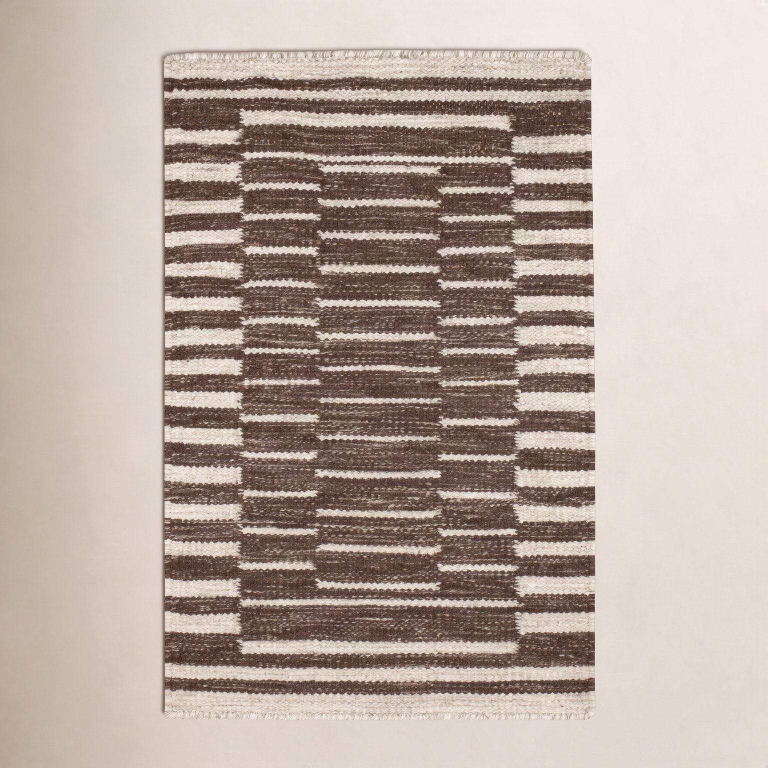 Heights Natural Hand-Woven Geometric Wool Rug, Rectangle 5' x 8'