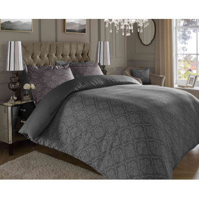 Bria Cotton Blend Damask Duvet Cover Set with Pillowcases Included