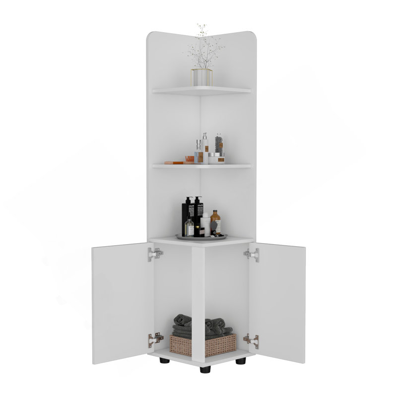 Armoire à linge autoportante Malibu, 2 portes, tablettes ouvertes - blanc, Blanc