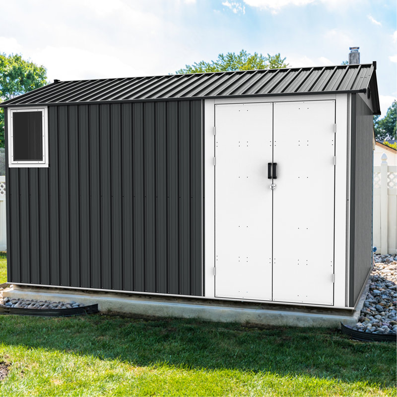 Remise de rangement en métal 8 x 12 pi avec toit et base renforcés - Évents extérieurs améliorés gris foncé